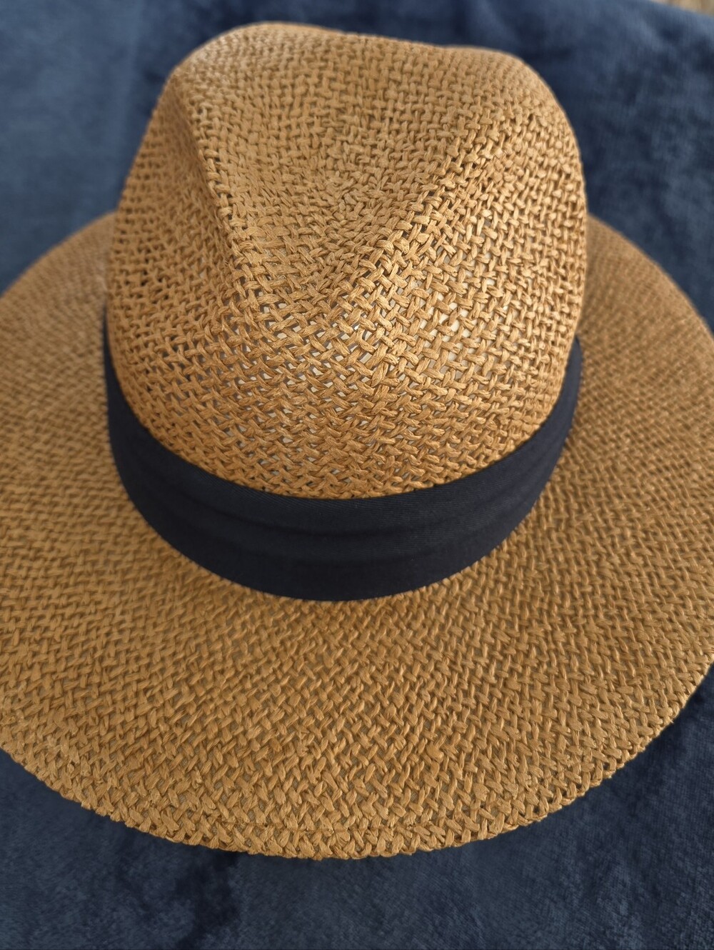 Vintage Triangle Headwear Straw Fedora Hat Tan Brown Summer Beach Panama Hat
